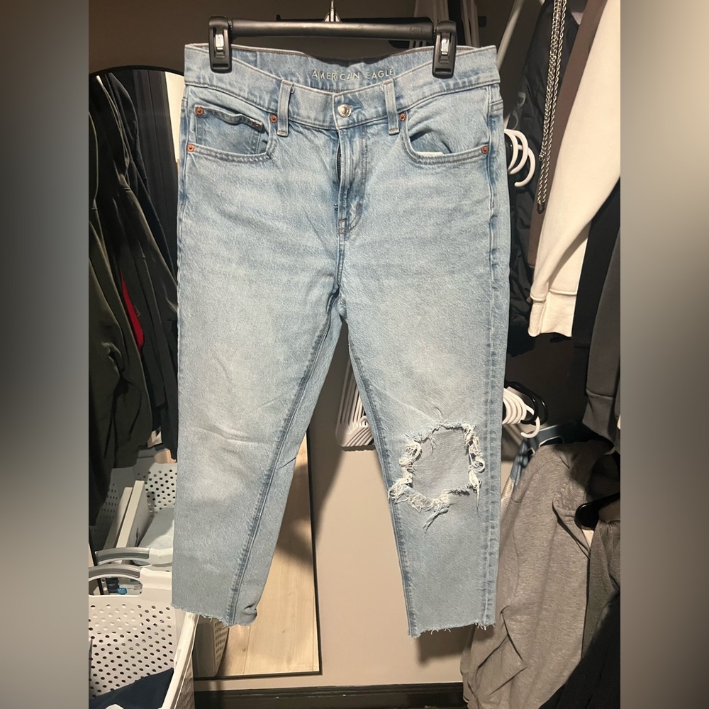 American Eagle Outfitters Light Wash Distressed Ankle Jeans